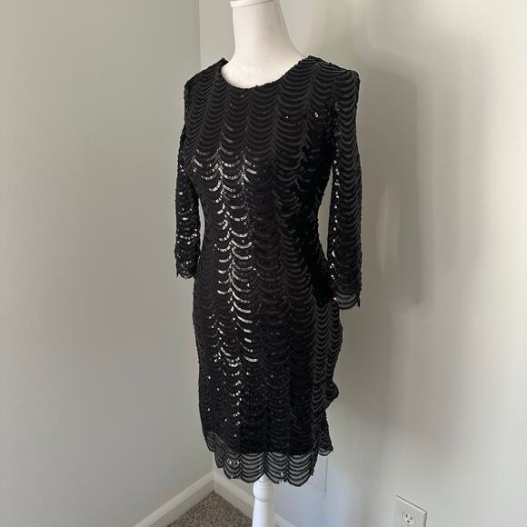 Lulu's Stardust black sequin bodycon 3/4 sleeve mini dress size S - Picture 3 of 12
